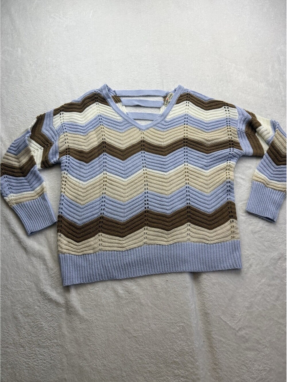 Love Change Italy Colorblock Chevron Sweater 1X V-Neck Strappy Back  Knit (2510)